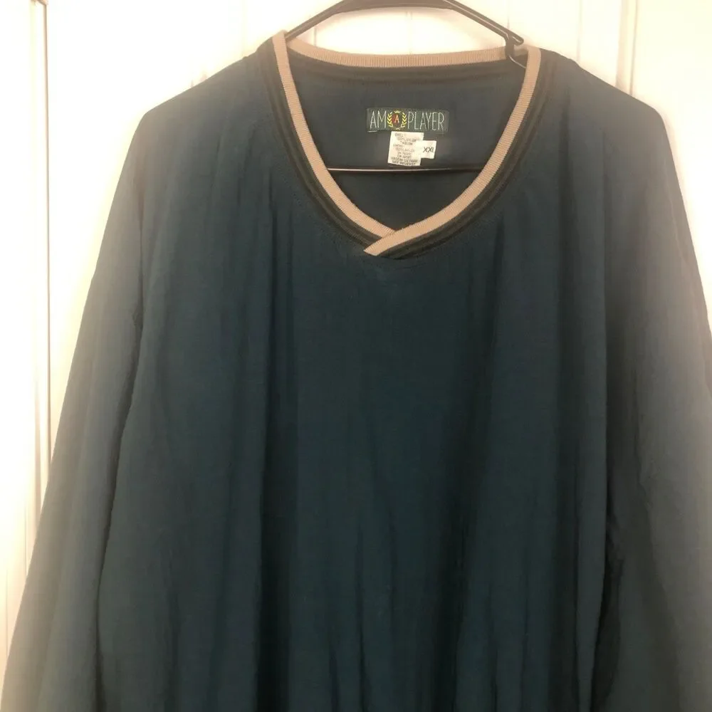 Vintage AM Player Golf Windbreaker Pullover XXL Oversized Green V-Neck Preppy‎ - Picture 2 of 8
